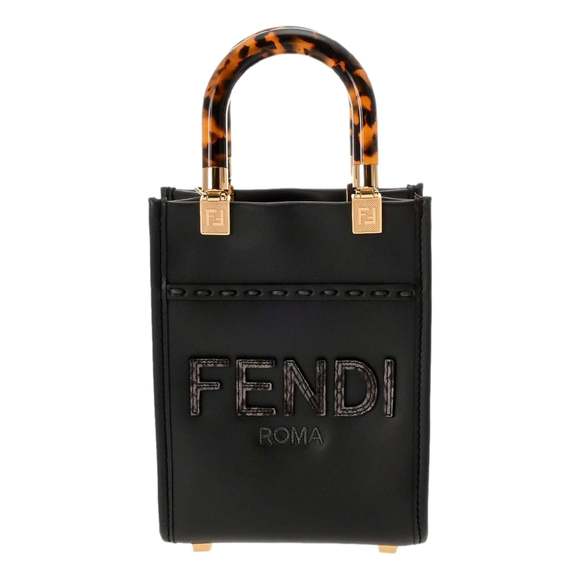 Fendi Black Calfskin Snake Print Mini Sunshine Shopper Tote Crossbody - Picture 1 of 6